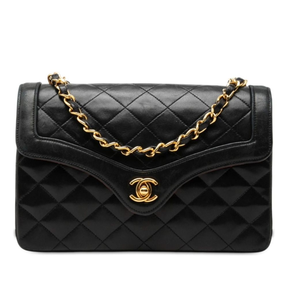 Chanel Coco Mark Matelassé Chain Shoulder Bag, Black and Gold, Lambskin, Wome...